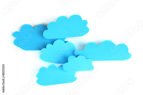 Blue paper clouds, isolated on white. Cloud computing concept.