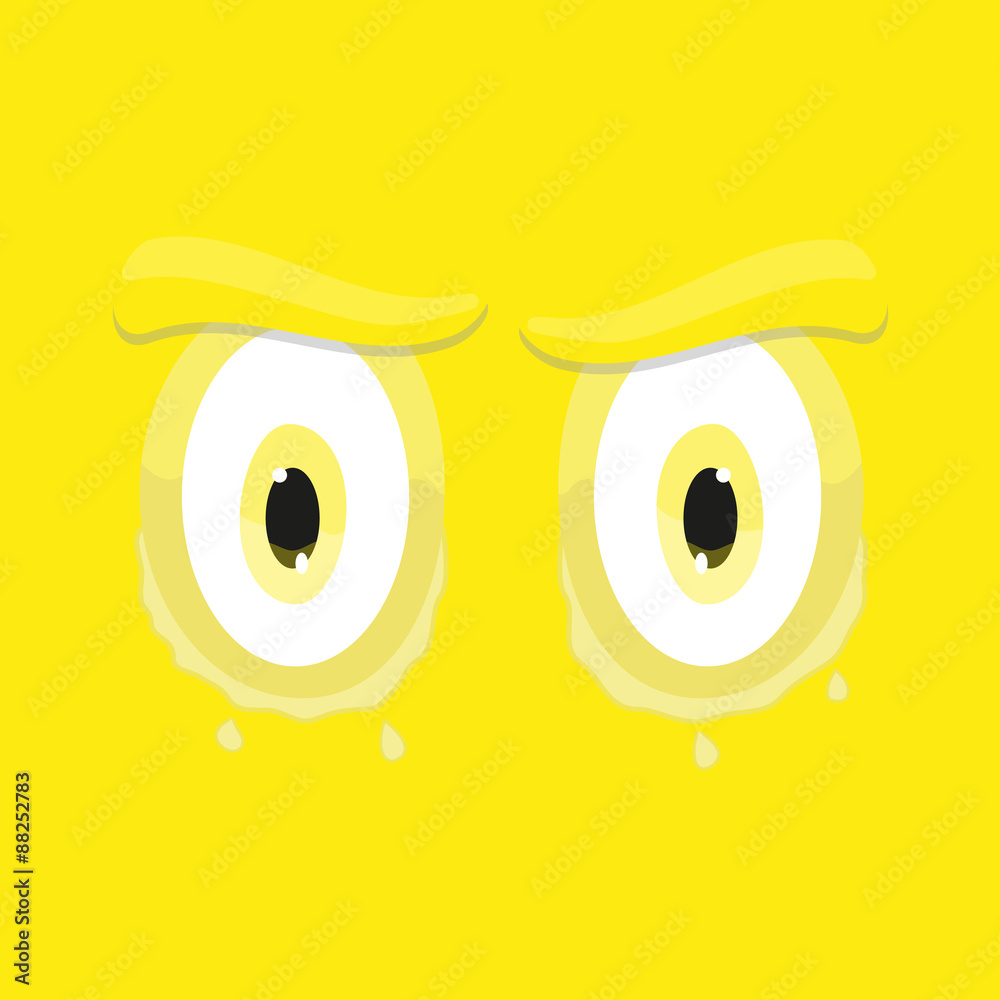 funny cartoon eyes yellow sad square smiley flat vector emoticon background