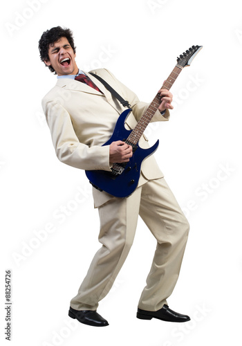 Businessman playing guitar