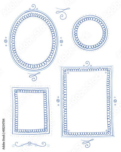 Nostagic picture frame collection round, egg, oval and square shape, for invitiation, marriage and easter cards. Hand drawn vector illustration. photo