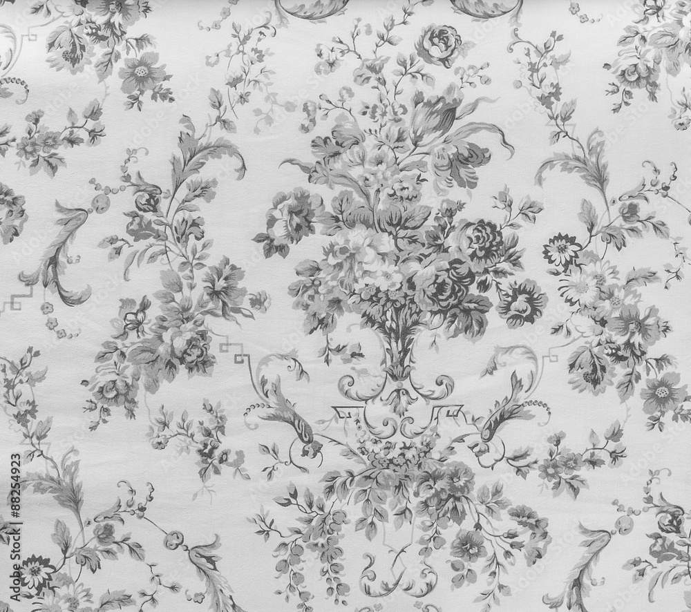 Retro Lace Floral Seamless Pattern Monotone Black and White Fabric Background Vintage Style