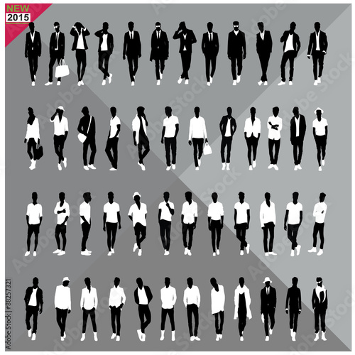 Set of 48 Men black silhouettes with white cloths on top,totally editable,collection