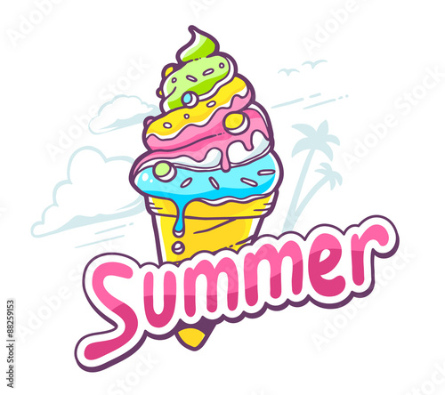 Vector illustration of bright ice cream on white background.