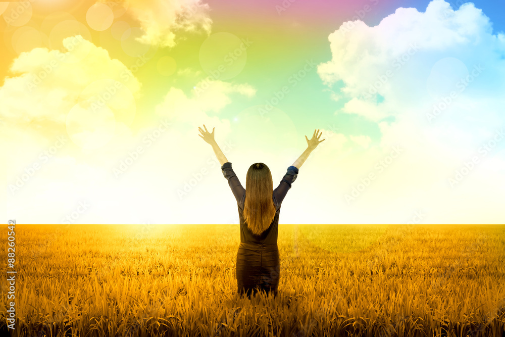 Business woman feeling happy on the meadow Business woman feeling happy on the meadow