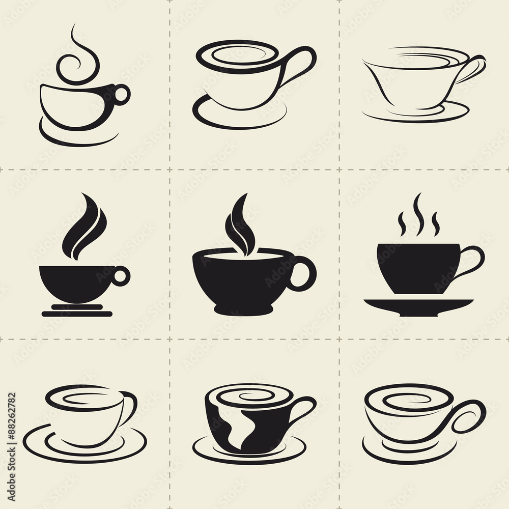Coffee icons set, also as emblem, such a logo Coffee icons set, also as emblem, such a logo