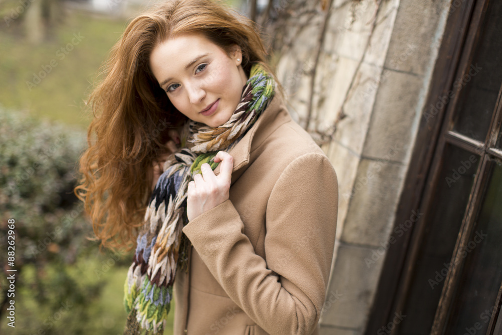 Young red hair woman at outdoors Young red hair woman at outdoors