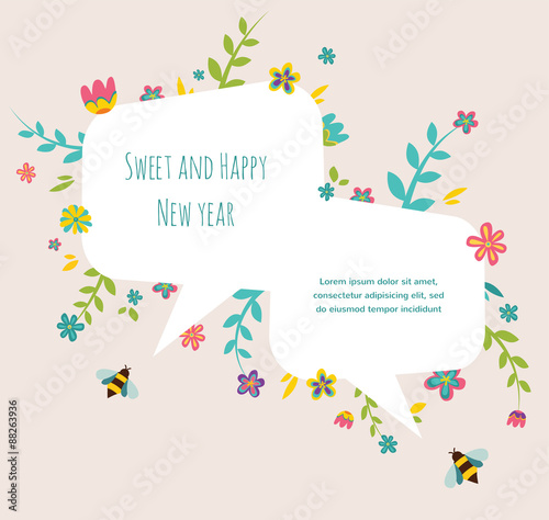 Rosh hashana Jewish holiday greeting card with flower frame