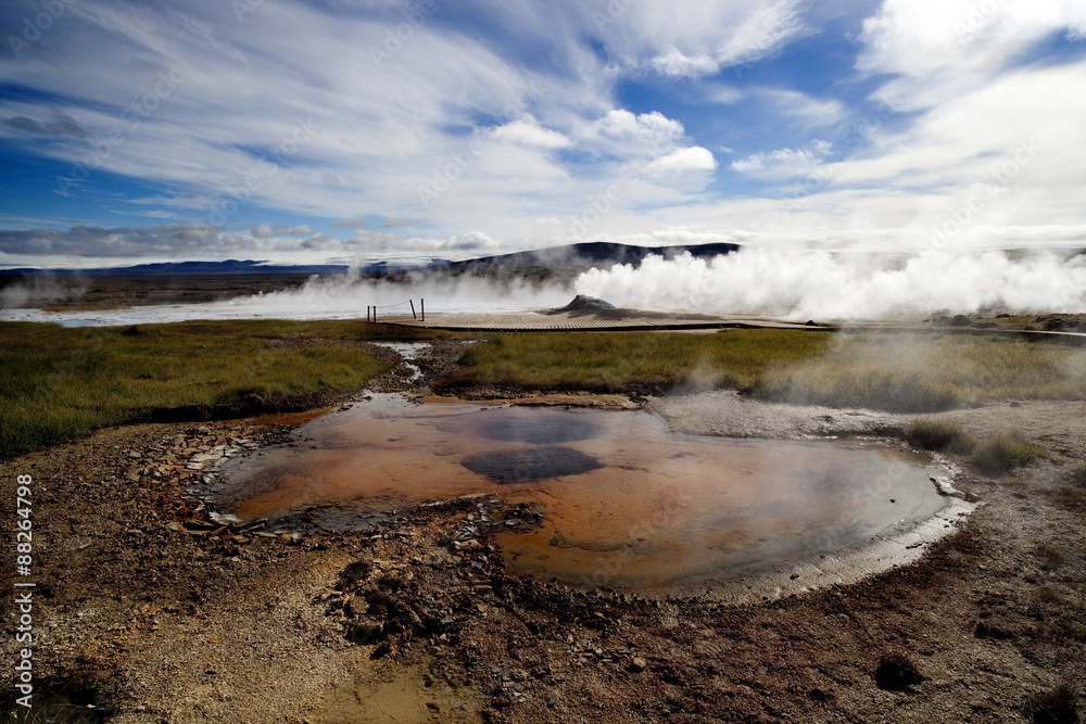 Campo geotermale in islanda e geyser