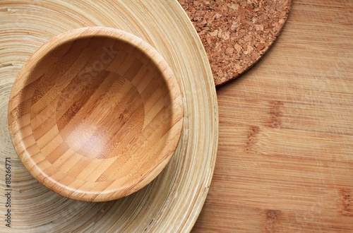 Wallpaper Mural wooden kitchenware utensils bowl plate wood cutting board background natural, space Torontodigital.ca