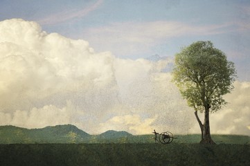 Leinwandbilder Khaki Vintage landscape with single tree and carter  © imagosrb