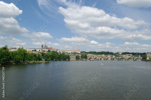 View of the Old Town and Charles Bridge over Vltava river in Prague, Czech Republic