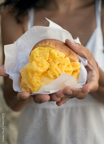 Brioches with orange Ice cream. photo