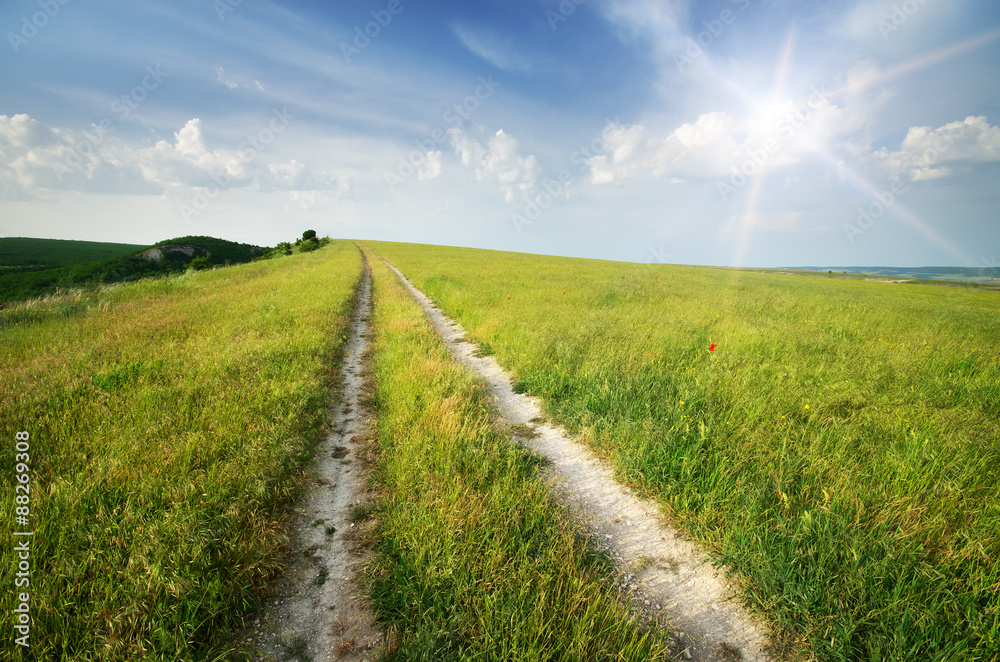 Fototapeta premium Road lane and deep blue sky.