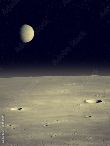 Fototapeta Naklejka Na Ścianę i Meble -  Moon-like surface planet in a distant galaxy. Elements of this image furnished by NASA.
