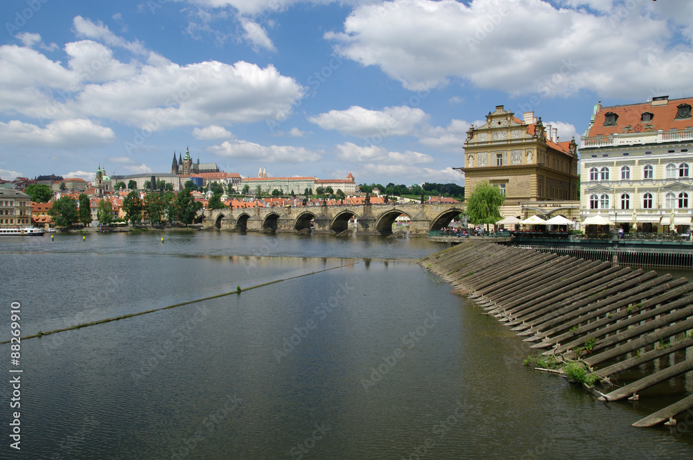 Obraz premium View of the Old Town and Charles Bridge over Vltava river in Prague, Czech Republic