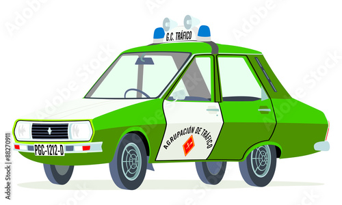 Caricatura Renault 12 guardia civil española vista frontal y lateral