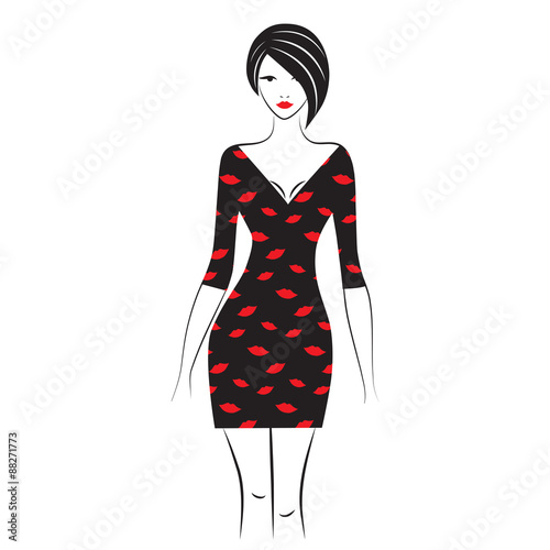Fashion model sketch. Silhouette of beautiful woman in outline style vector. Fashion model vector illustration.