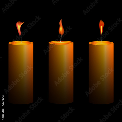 Vector illustration of glowing candles at the dark. Religion.