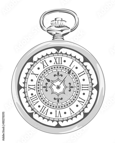 old vintage watch with decorative face. Vector Illustration