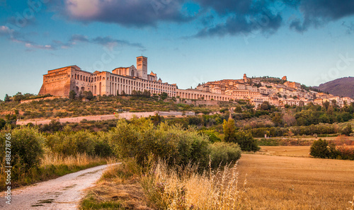 Historic town of Assisi at sunset, Umbria, Italy