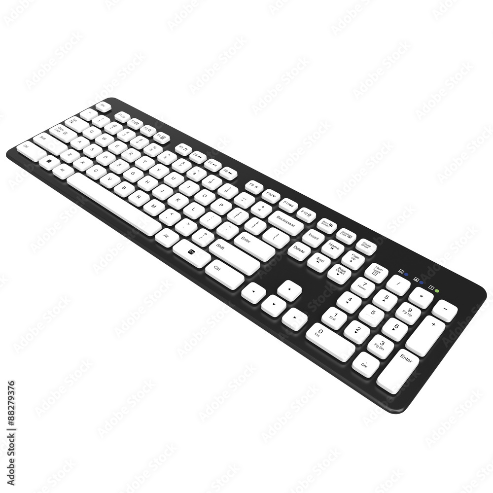 Keyboard, black, button, white. 3D graphic