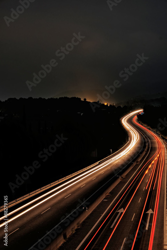 Light trails on the road