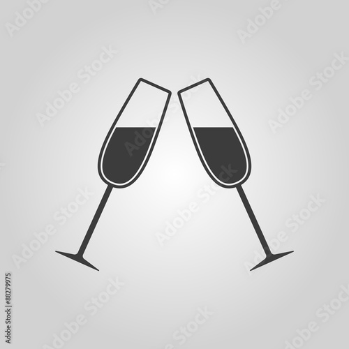 The clink glasses icon. Wineglass and goblet, celebration symbol. Flat © vladvm50