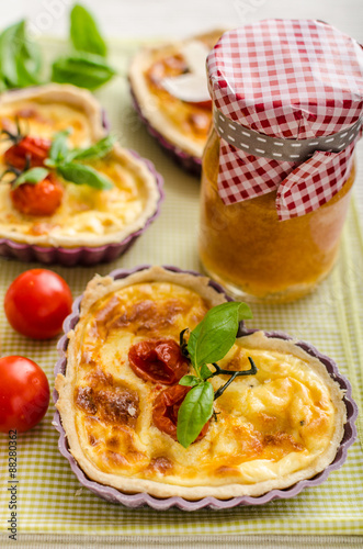 Quiche with cheese and cherry tomatoes