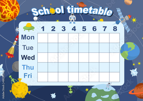 Schedule. school timetable on theme of space and Galaxy. Vetkor photo