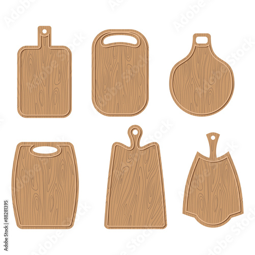 Wooden cutting board set. Kitchen cutting board Brown. Vector il