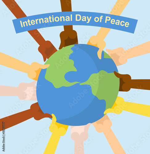 International day of peace. Hands of different nationalities hol