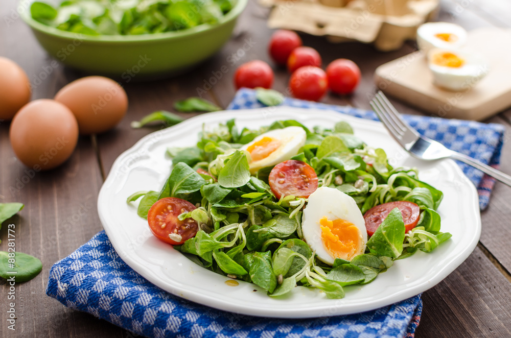 Lambs lettuce salad, hard-boiled eggs Lambs lettuce salad, hard-boiled eggs