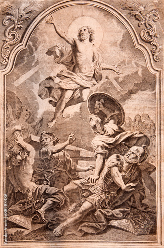 Old litography of Resurrection from year 1727