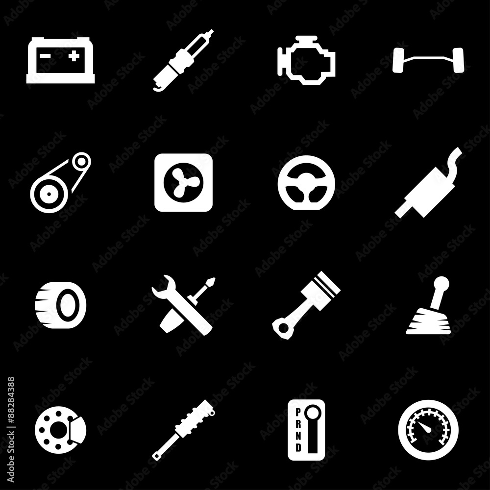 Vector white car parts icon set Vector white car parts icon set