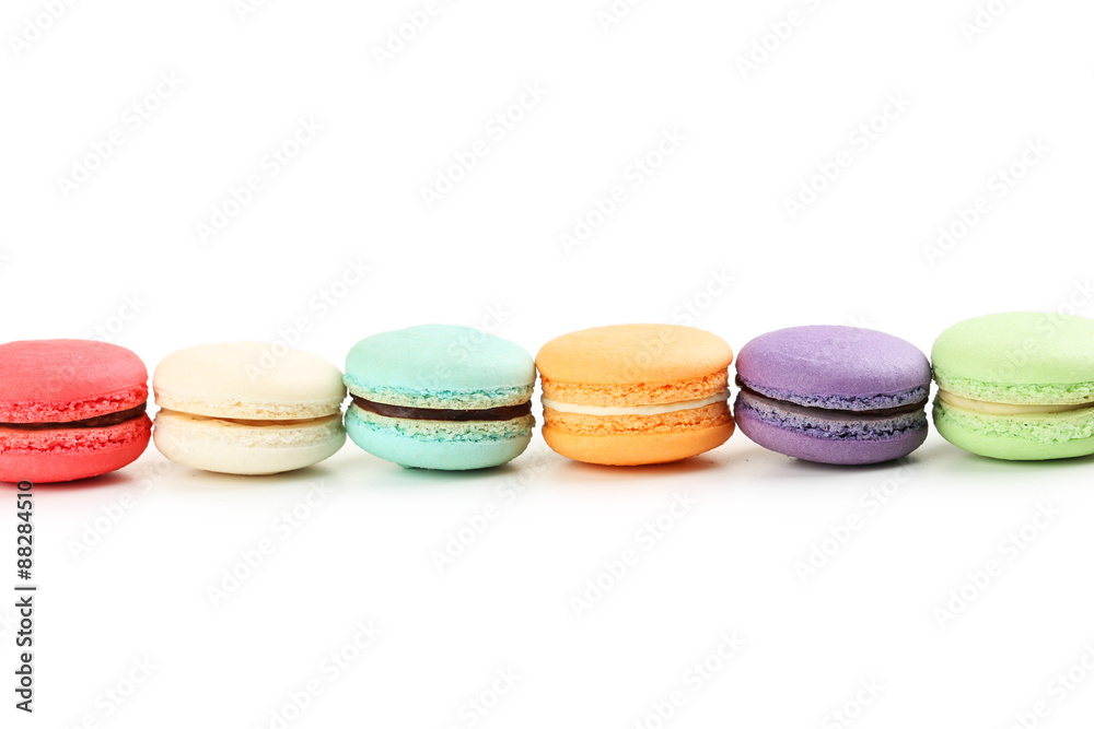 Obraz premium French colorful macarons on white background