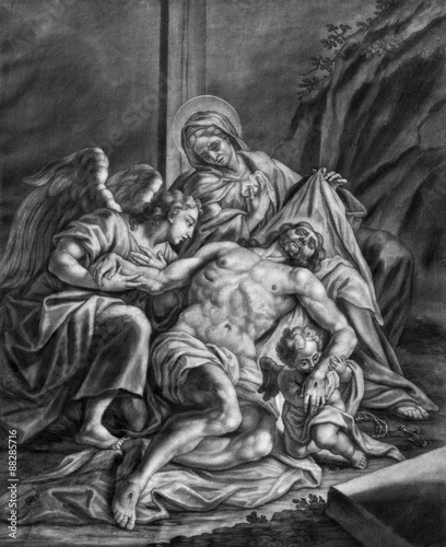 Vienna - Deposition form the cross (Pieta) old lithography in Salesianerkirche