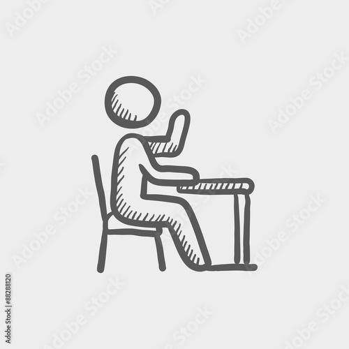 Student sitting on a chair sketch icon