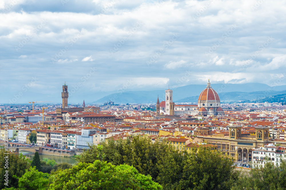 Cityscape panorama of buildings, towers and cathedrals of Florence, Italy.