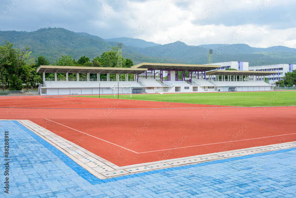 Running track with corner of the football field