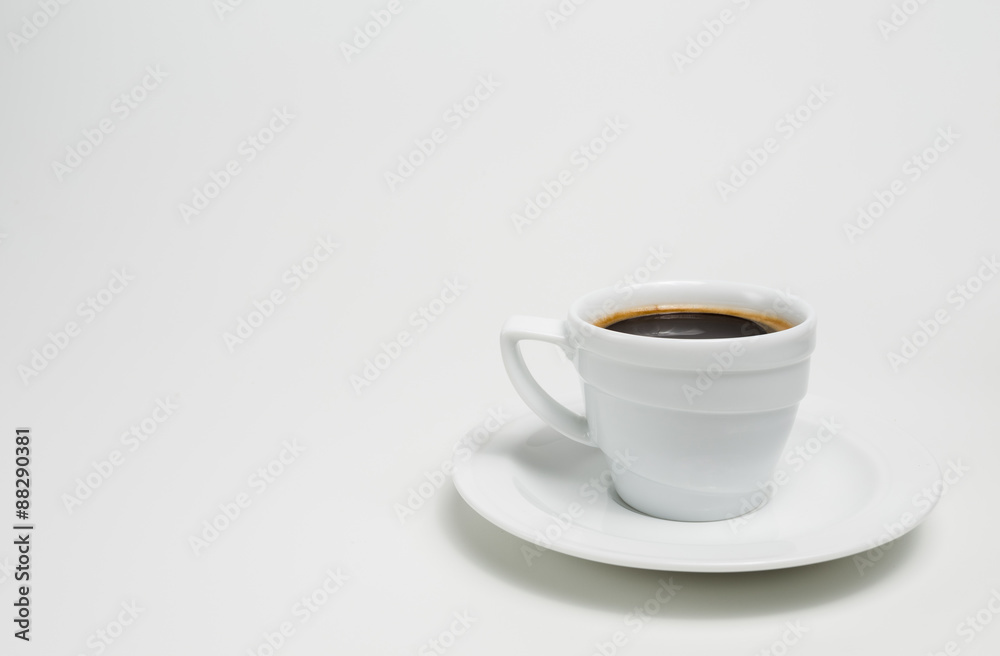 White coffee cup with coffee on white background White coffee cup with coffee on white background