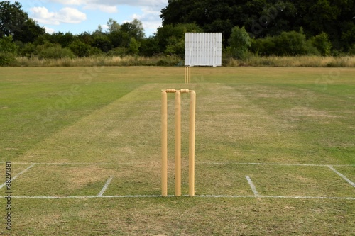 Cricket pitch with wicket and stumps