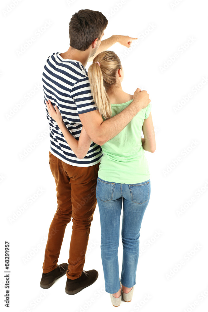 Back view of young couple isolated on white Back view of young couple isolated on white