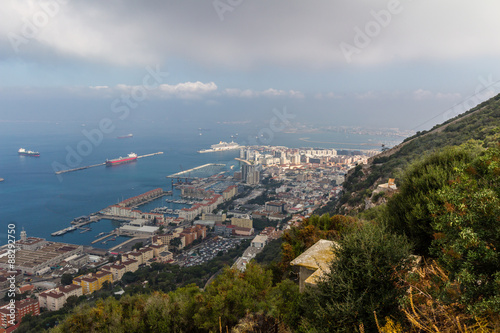 View of the sea/ocean and city of Gibraltar from the top of the rock   © daliu