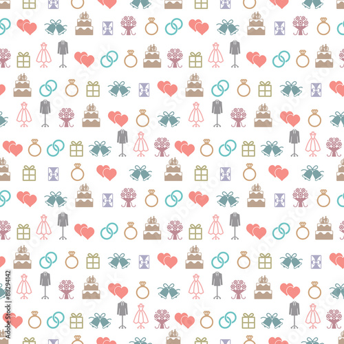 Fototapeta Naklejka Na Ścianę i Meble -  Colorful wedding themed vector seamless pattern background 