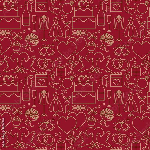 Gold and red wedding themed vector seamless pattern background 2