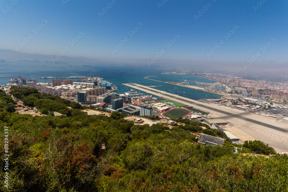 View of the sea/ocean and city of Gibraltar from the top of the rock
