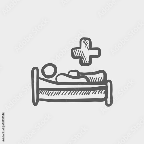 Medical bed with patient sketch icon