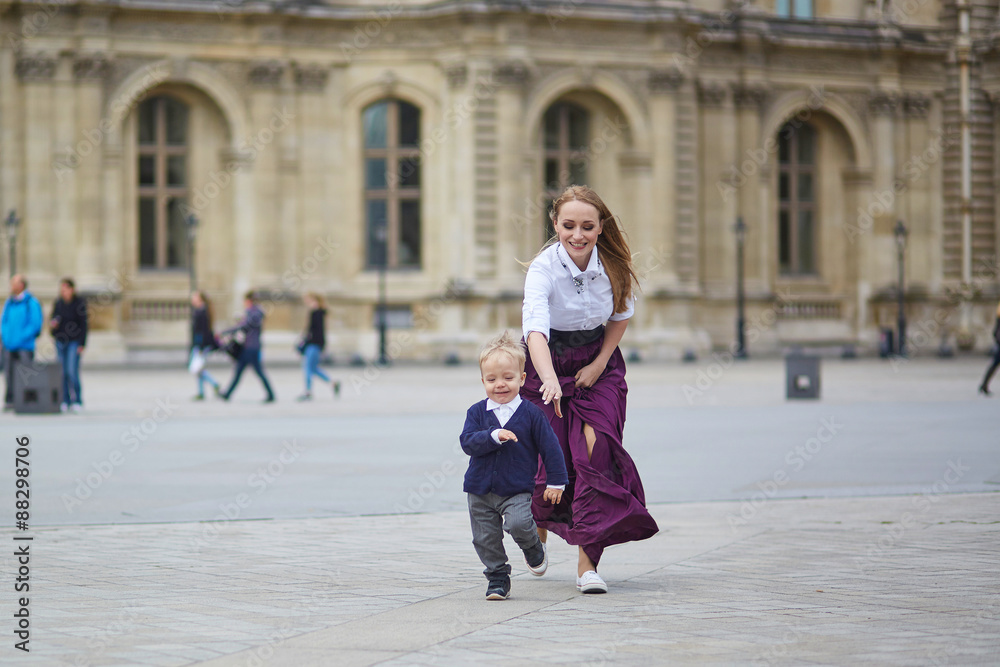 Mother and little son in Paris