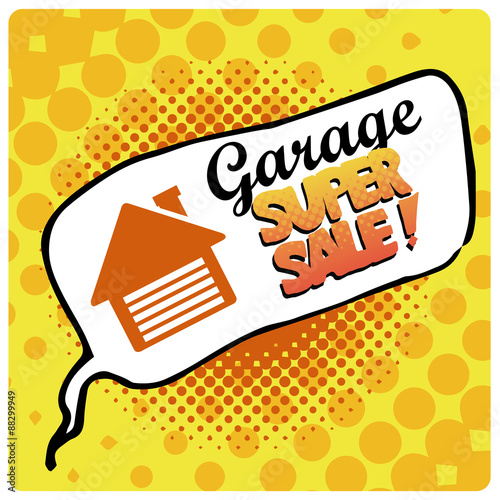 garage sale illustration over yellow color background photo