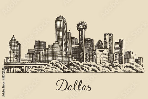Dallas skyline vector illustration hand drawn